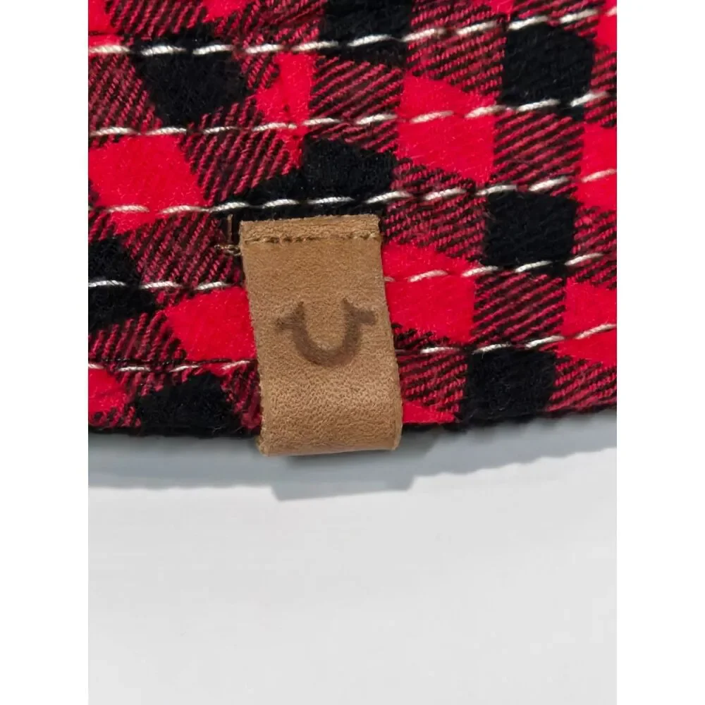 True Religion Buffalo Plaid Reversible Bucket Hat | Unisex OSFM | Red Black